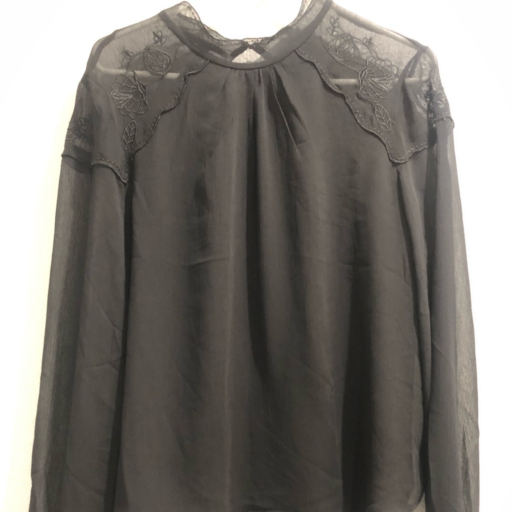 Black blouse with embroidered sleeve